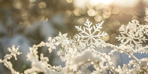 Sunlit Snowflakes Glinting on Winter Morning