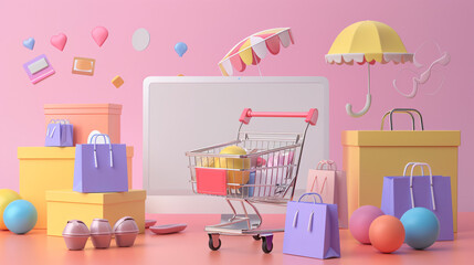 Online shopping and online marketing concept 3d render