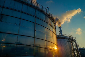 Obraz premium A long line of pipes with a sunset in the background