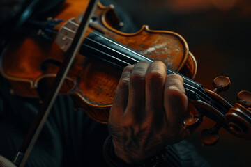 Fototapeta premium A person is playing a violin with their hand