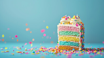 birthday cake on blue background