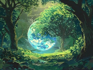 Illustrators Digital Tribute to the Lush Green Forest Emerging from the Earths Globe