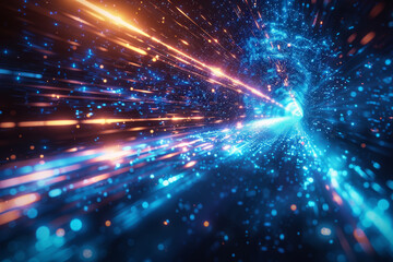 Dynamic Blue and Orange Light Trails in Space
