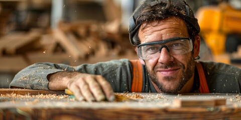 Senior Craftsman Smiling in His Woodworking Workshop