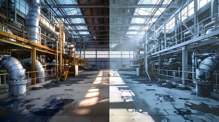 Fototapeta premium Expansive Industrial Interior with Intricate Machinery and Structural Elements