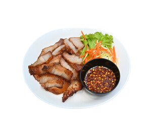 Thai Grilled Pork  with Spicy Dipping Sauce - Thai food style on transparent.
