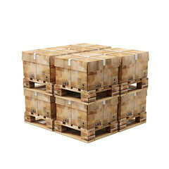 pallets of cardboard boxes on wooden pal glitches white background