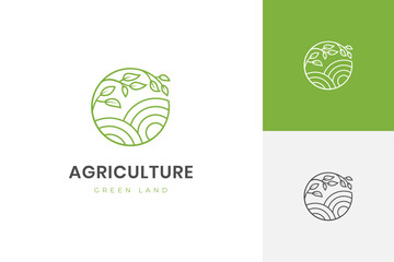 Creative agriculture line logo Vector icon design with circle land design idea