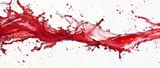 A vibrant image of a red water splash captured in highspeed photography, set against a stark white background, designed for ads with ample copy space