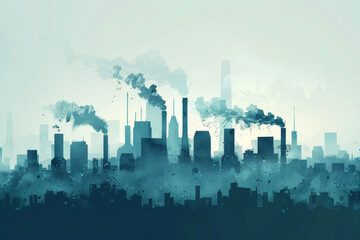 Fototapeta premium A city skyline with a lot of smoke coming out of the factories