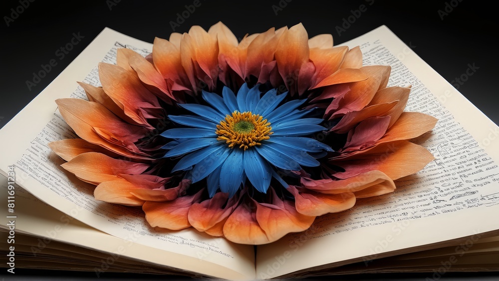Poster stack of books with a flower on top, symbolizing wisdom and learning