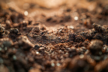Intricate Details of Soil Texture Enhanced by Sunlight