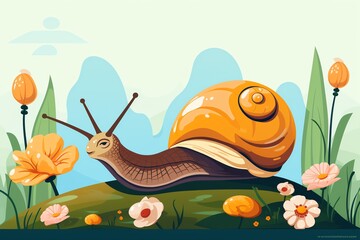 Snail image in flat design front view garden wildlife theme animation splitcomplementary color scheme