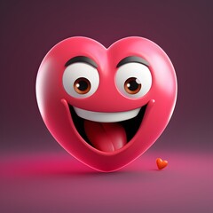 3D heart emoji with a funny face. Generative AI.