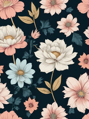 Floral Glamour, Beautiful Trendy Pattern with Fashionable Big Flowers