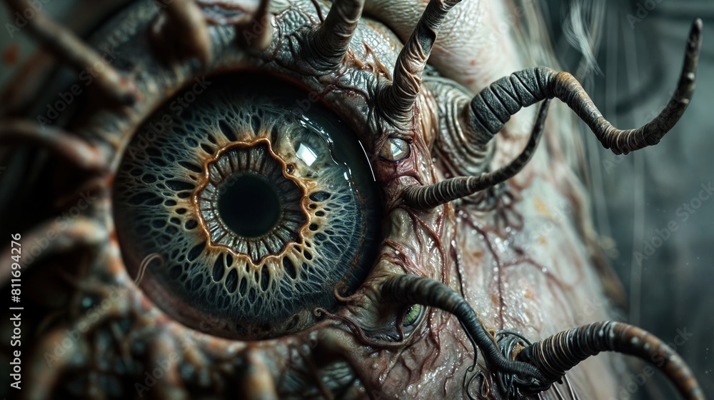 Wall mural Detailed texture of a biohorror eye with spiral tentacles