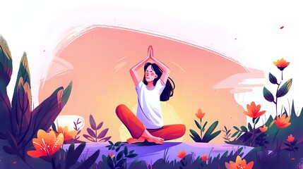 Vibrant Yoga Setting with Lush Greenery