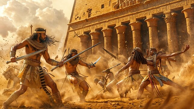 Ancient Egyptian warriors in epic battle against enemies