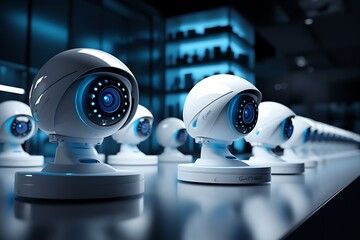 CCTV security camera in modern office. 3d rendering and illustration
