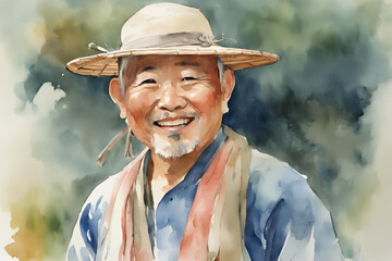 water color asian man, sustenible travel, eco friendly options