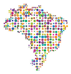 Abstract map of Brazil drawn with overlapping colored circles like sweets or candies