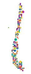 Abstract map of Chile drawn with overlapping colored circles like sweets or candies