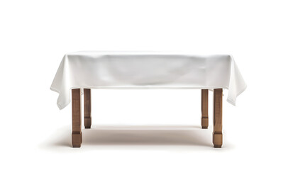 Table with white tablecloth isolated on white