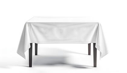 Table with white tablecloth isolated on white