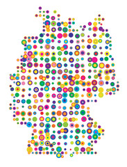 Abstract map of Germany drawn with overlapping colored circles like sweets or candies
