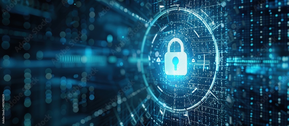 Poster cyber security data protection business technology privacy concept. cloud icon on dark background.