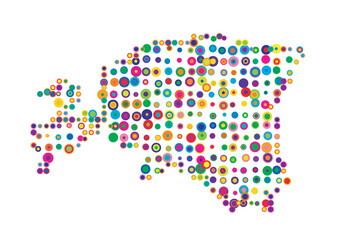 Abstract map of Estonia drawn with overlapping colored circles like sweets or candies