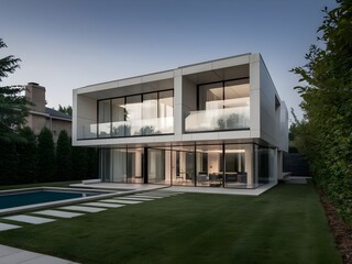 modern house with garden blue sky