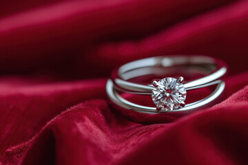 engagement ring on a velvet red cloth