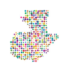 Abstract map of Guatemala drawn with overlapping colored circles like sweets or candies