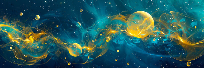 Fototapeta premium Abstract blue and gold space wallpaper.