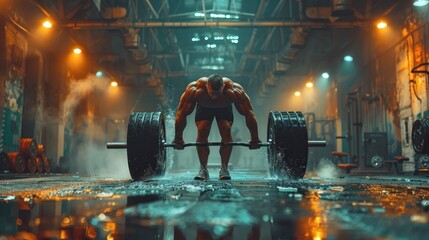 Fototapeta premium Man lifts a barbell in the gym