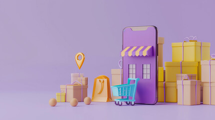 Conceptual Online Shopping Setup with Smartphone and Cardboard Packages