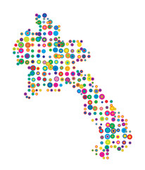 Abstract map of the Laos drawn with overlapping colored circles like sweets or candies