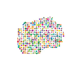 Abstract map of North Macedonia drawn with overlapping colored circles like sweets or candies