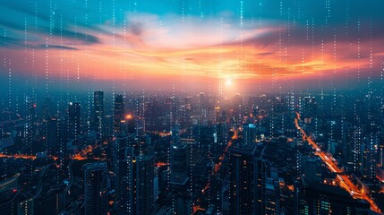 Fototapeta premium Cityscapes of blue and orange hues with a hint of rain.