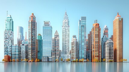 Obraz premium Skyscraper set, white background, high rise, super tall, giant skyscraper collection, apartment, perspective, contemporary, 3D, bank, property, real estate, smart，Contemporary High-Rise Skyscraper 