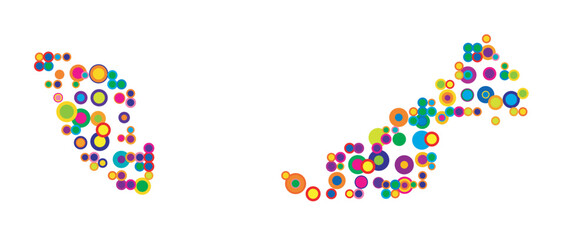 Abstract map of Malaysia drawn with overlapping colored circles like sweets or candies