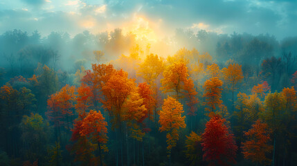 A forest with trees in the fall.