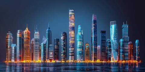 Fototapeta premium Skyscraper set, white background, high rise, super tall, giant skyscraper collection, apartment, perspective, contemporary, 3D, bank, property, real estate, smart，Contemporary High-Rise Skyscraper 