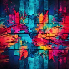 A vibrant and dynamic background with splashes of bright colors. Abstract graffiti wall background. Generative AI.