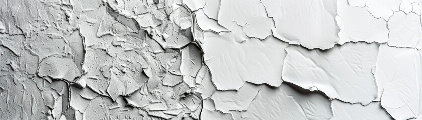 Close-up of a cracked white painted wall texture.