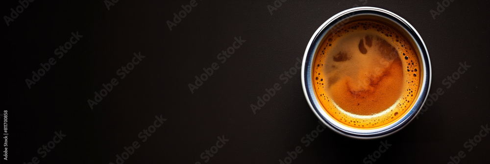 Poster a minimalist espresso shot, dark and intense, set against a gradient background from deep espresso b