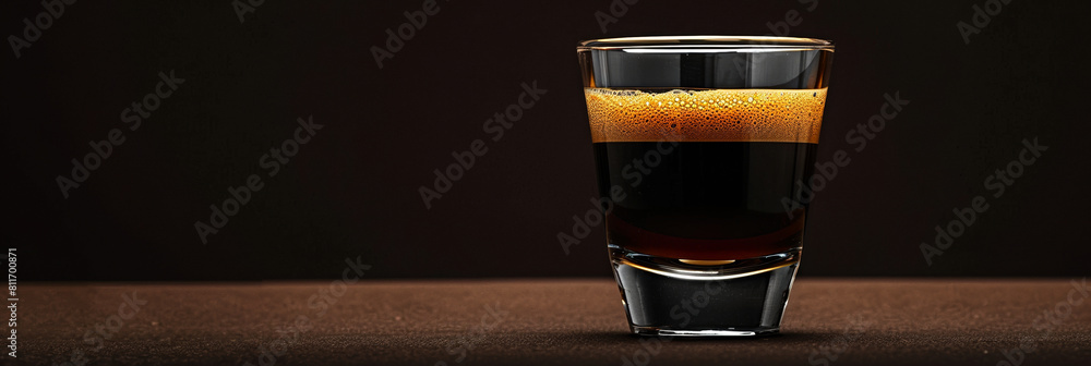 Poster a minimalist espresso shot, dark and intense, set against a gradient background from deep espresso b