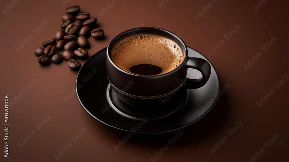 Poster a minimalist espresso shot, dark and intense, set against a gradient background from deep espresso b