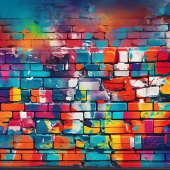 A vibrant and dynamic background with splashes of bright colors. Abstract graffiti wall background. Generative AI.